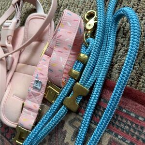 The Foggy Dog Pink Sprinkle Dog Collar & Blue Leash